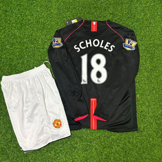 Paul Scholes Manchester United 2007/2008 EPL Black KIDS Football Jersey Kit Trikot