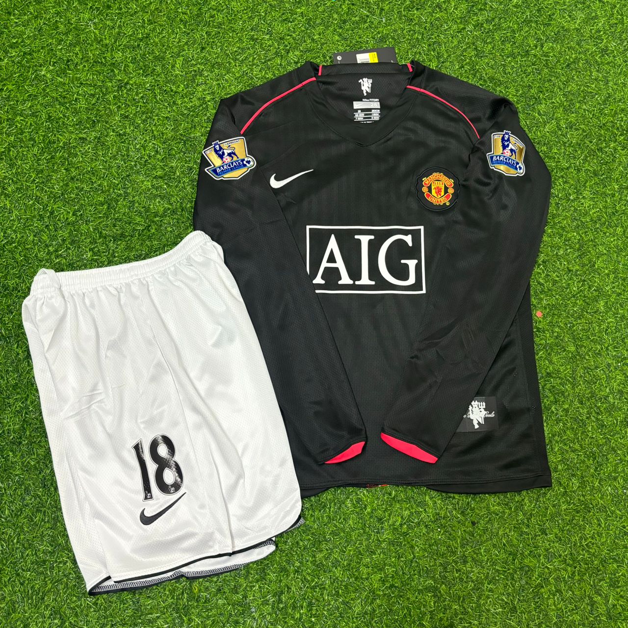 Paul Scholes Manchester United 2007/2008 EPL Black KIDS Football Jersey Kit Trikot