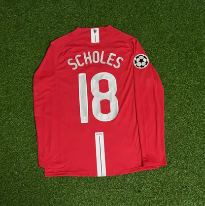 Paul Scholes  Manchester United 2008 Champions Leage Final Retro Long Sleeve Jersey Soccer Shirt