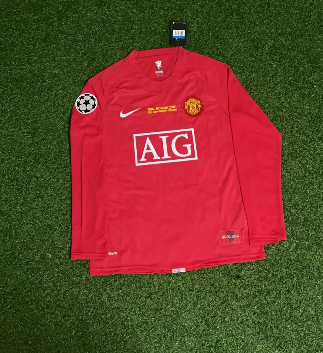 Paul Scholes  Manchester United 2008 Champions Leage Final Retro Long Sleeve Jersey Soccer Shirt