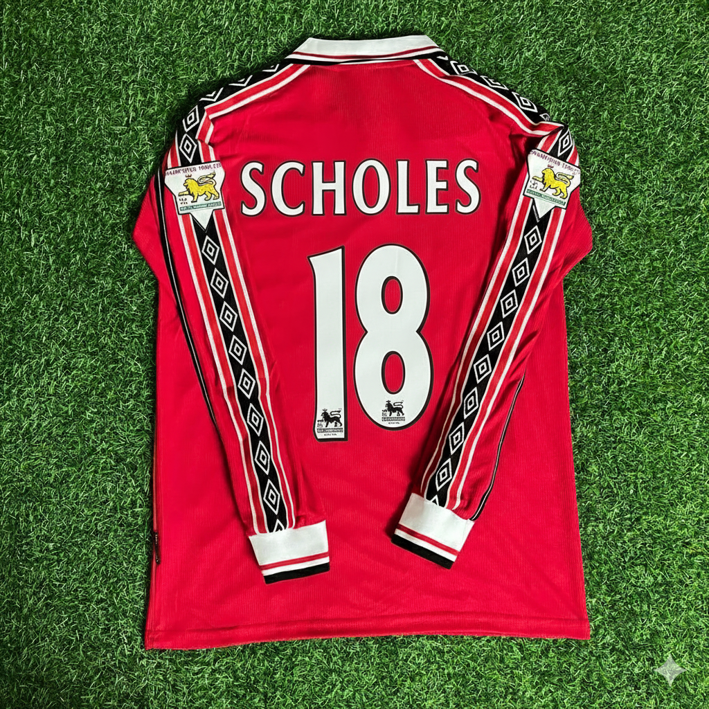 Paul Scholes 18 - Manchester United 1999 Red Long Sleeve Kit Jersey Trikot Maillot