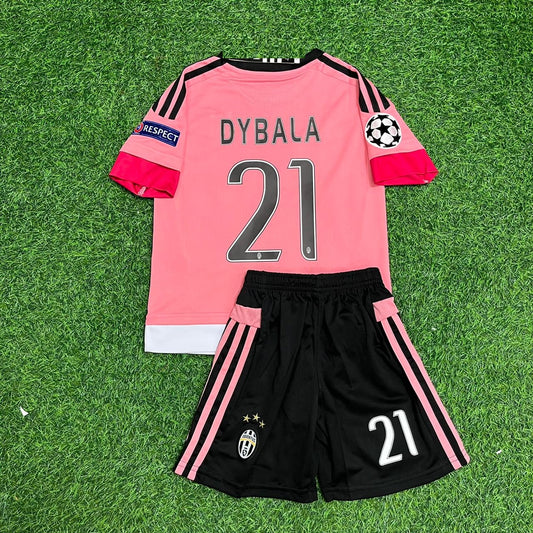 Paulo Dybala Juventus 2015-2016 Retro Pink Kids Football Jersey Kit