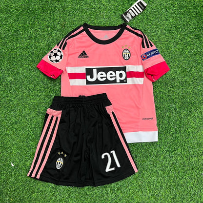 Paulo Dybala Juventus 2015-2016 Retro Pink Kids Football Jersey Kit