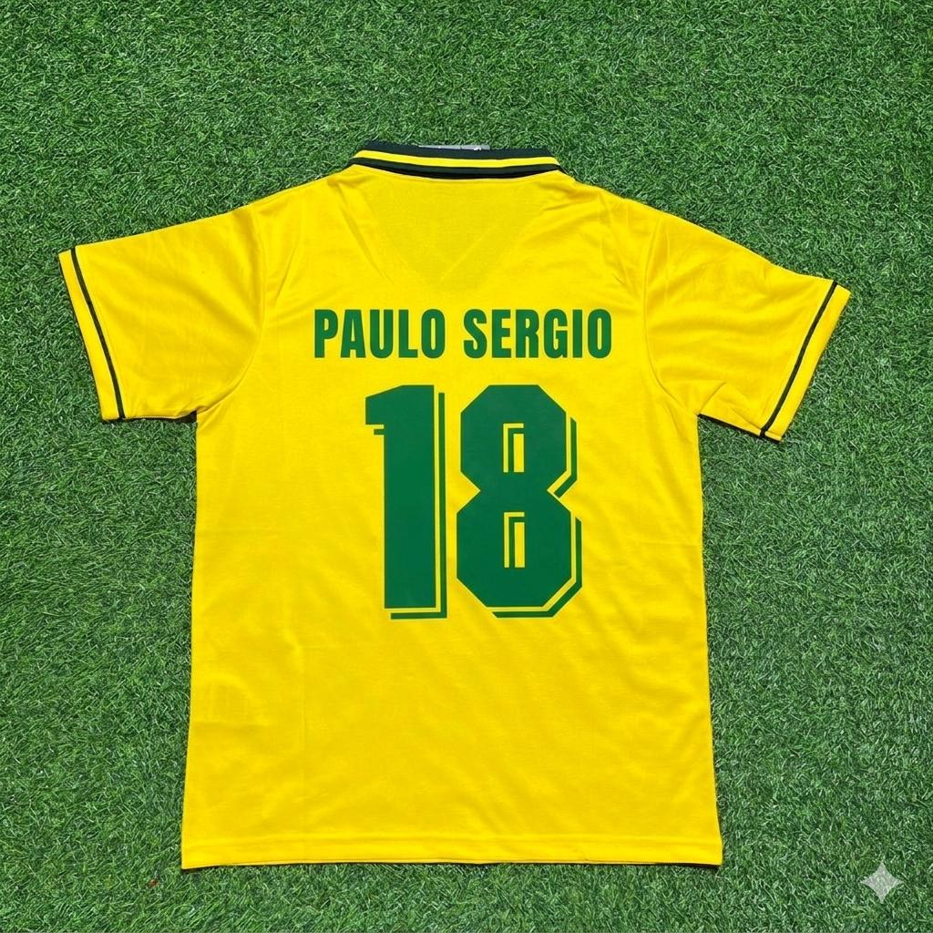 Paulo Sergio #18 Brazil 1994 World Cup Final Retro Football Jersey