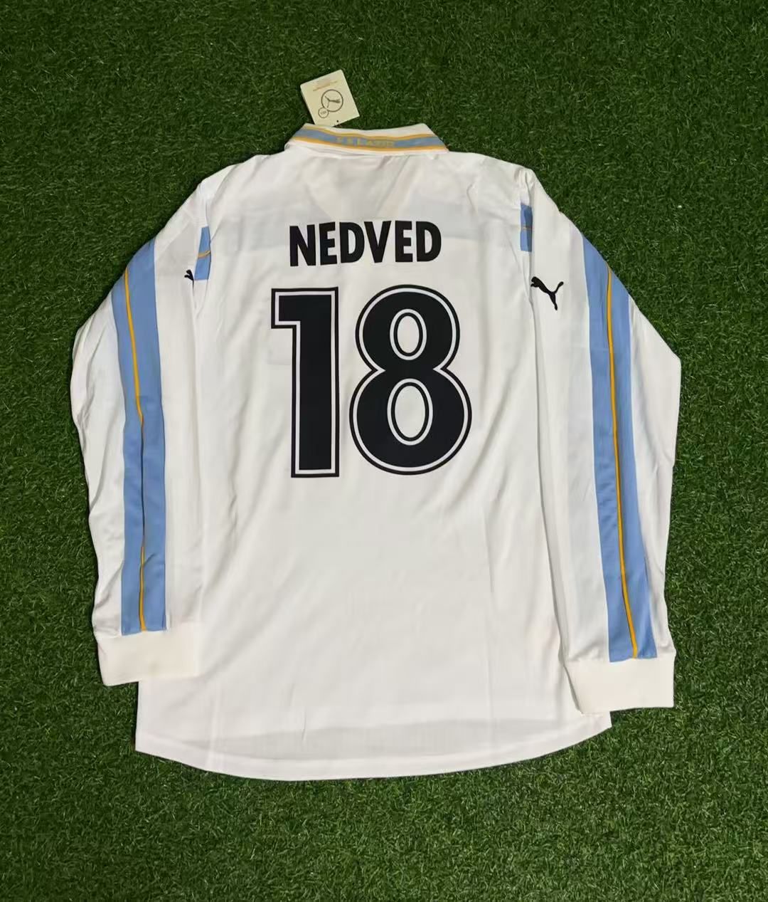 Pavel Nedved Lazio 1999 2000 White Long Sleeve Retro Football Jersey Kit
