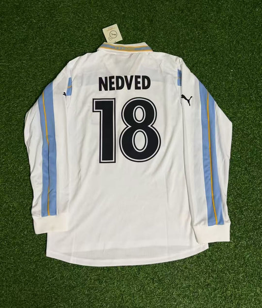Pavel Nedved Lazio 1999 2000 White Long Sleeve Retro Football Jersey Kit