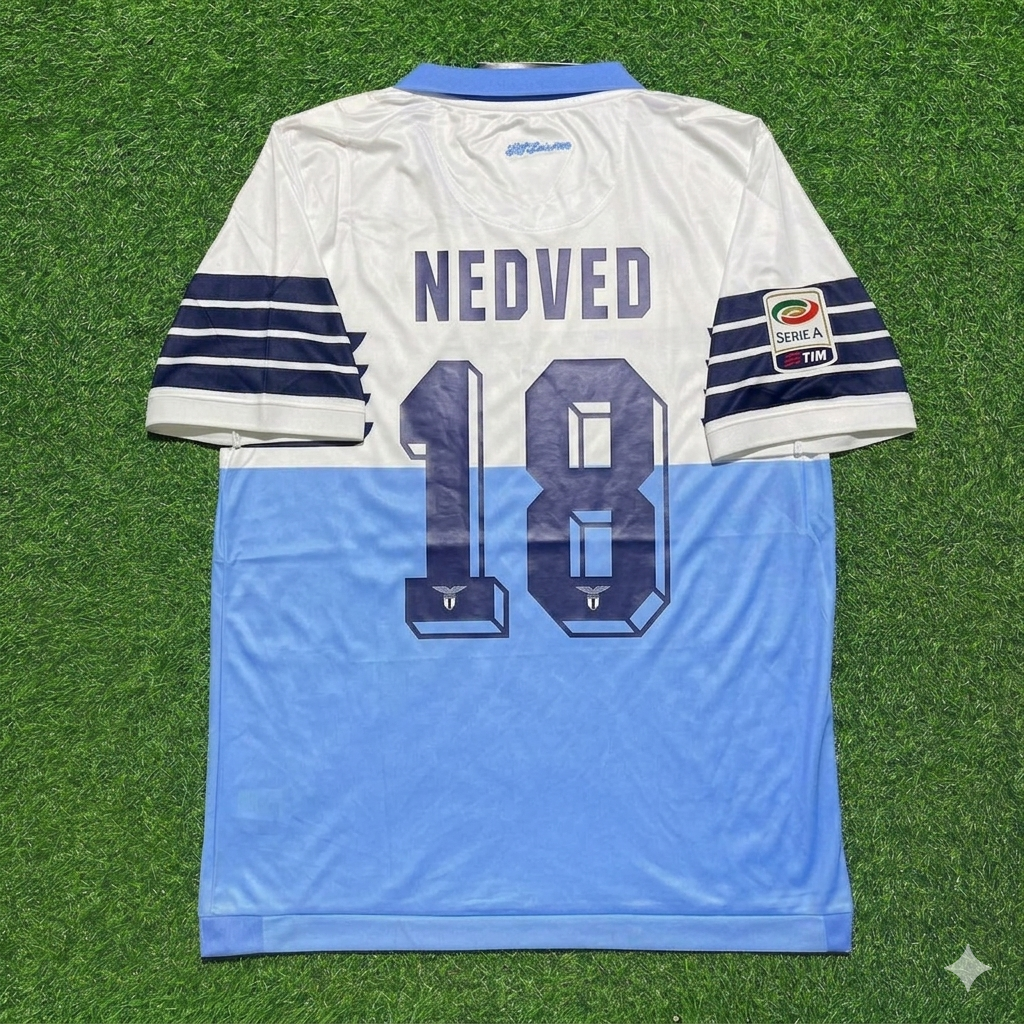 Pavel Nedvěd #18 Lazio White Blue Retro Home Football Jersey