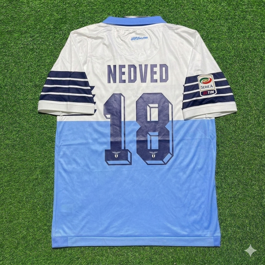 Pavel Nedvěd #18 Lazio White Blue Retro Home Football Jersey