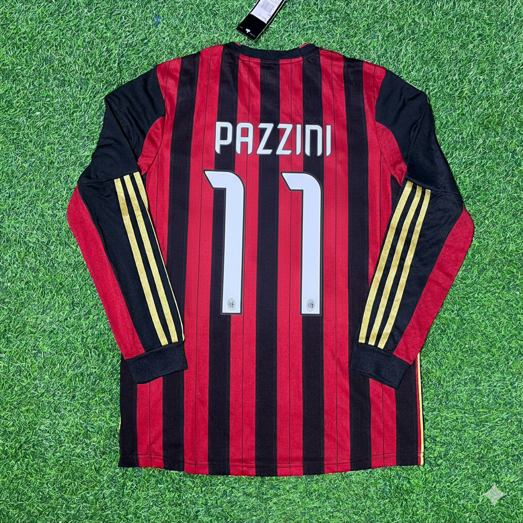 Giampaolo Pazzini AC Milan 2013/14 Long Sleeve Home Retro Football Jersey Kit