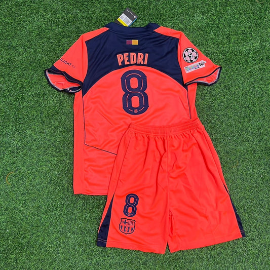 Pedri Barcelona 2026 New Season Orange Kids Football Jersey Kit