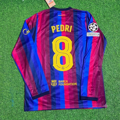 Pedri #8 Barcelona 2027 New Season Champions League Patch Home Long Sleeve Jersey Trikot Maillot Soccer Shirt