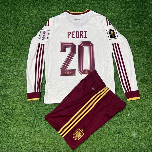 Pedri Spain 2026 World Cup Away Long Sleeve Kids Football Jersey