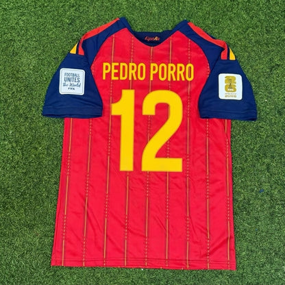 Pedro Porro #12 Spain Two Star 2026 World Cup Champions Home Jersey Trikot Maillot