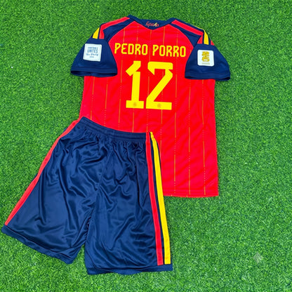 Pedro Porro #12 Spain 2026 World Cup Kids Football Jersey