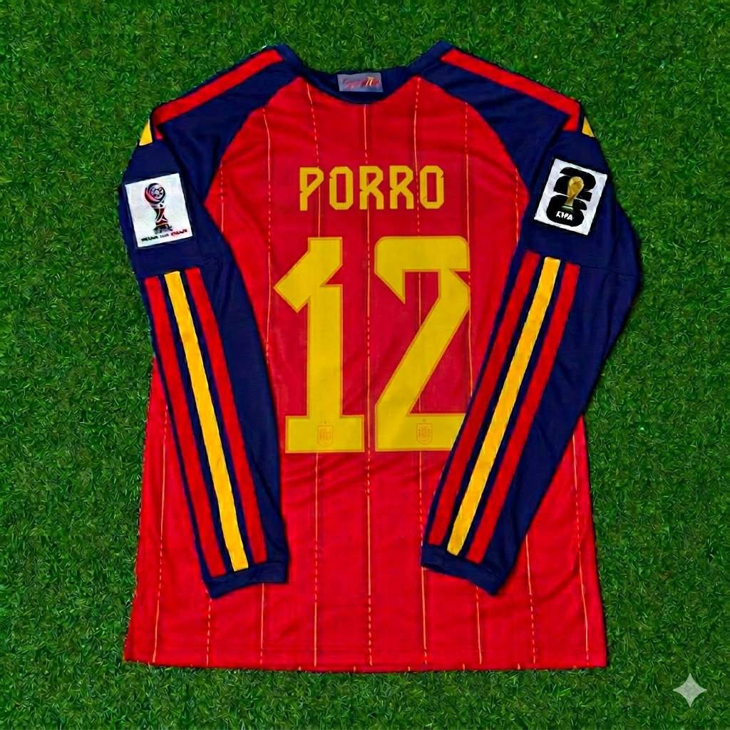 Pedro Porro #12 Spain 2026 World Cup Home Long Sleeve Jersey Trikot Maillot