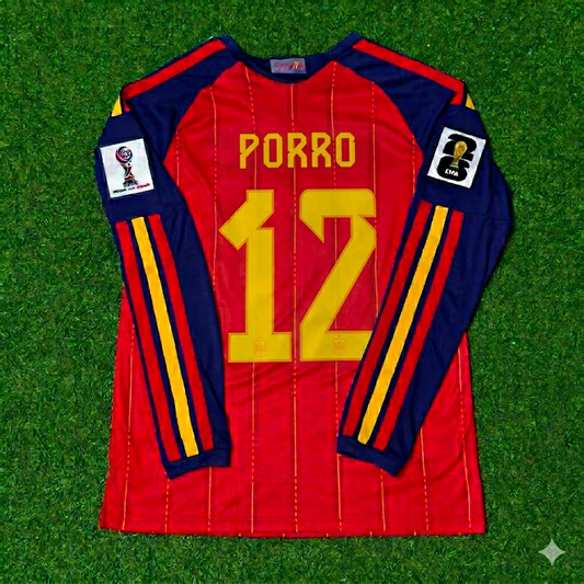 Pedro Porro #12 Spain 2026 World Cup Home Long Sleeve Jersey Trikot Maillot