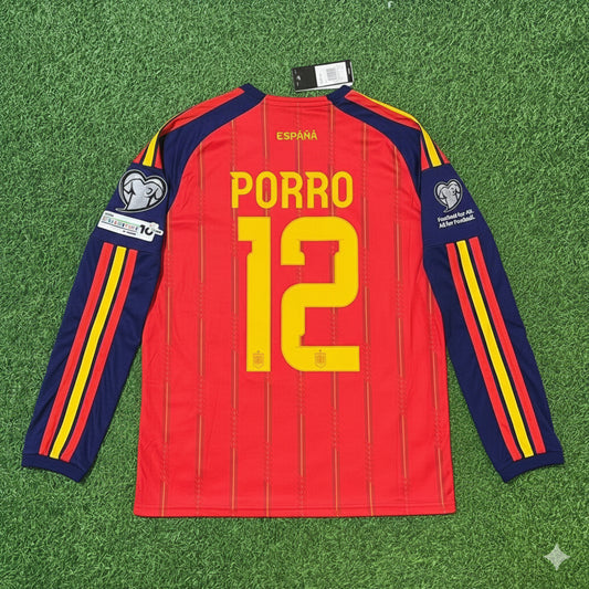 Pedro Porro Spain 2026 World Cup Home Long Sleeve Jersey Trikot Maillot