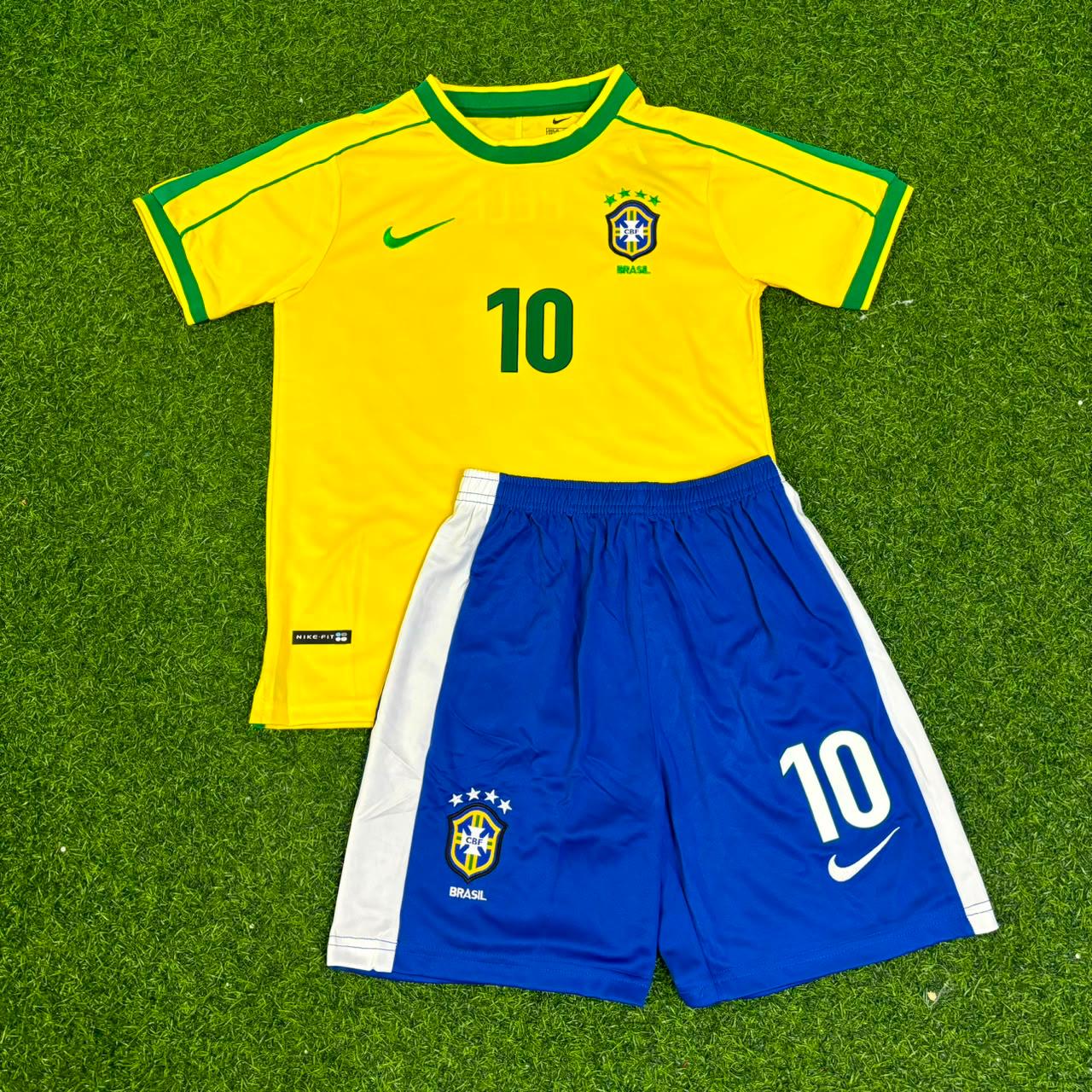 Pele #10 Brazil Retro Kids Soccer Kit Jersey Kinder Trikot Maillot Enfant Soccer Shirt