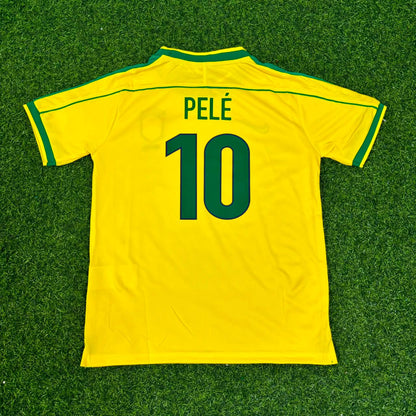 Pele #10 Brazil Retro Kids Soccer Kit Jersey Kinder Trikot Maillot Enfant Soccer Shirt