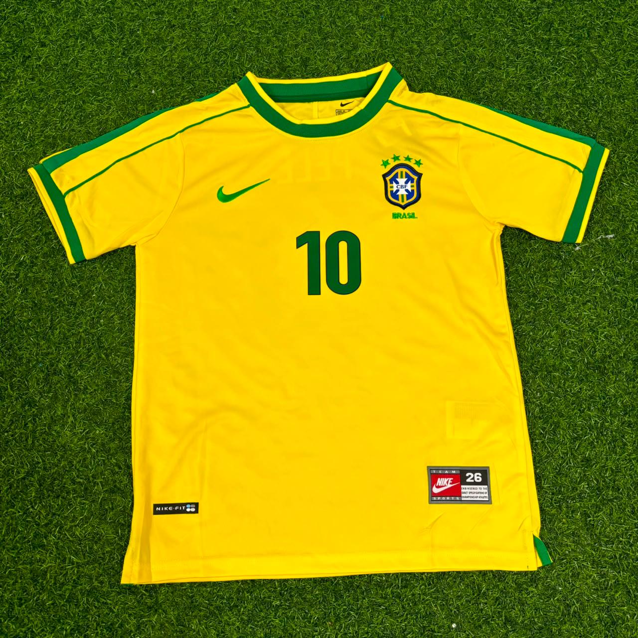 Pele #10 Brazil Retro Kids Soccer Kit Jersey Kinder Trikot Maillot Enfant Soccer Shirt