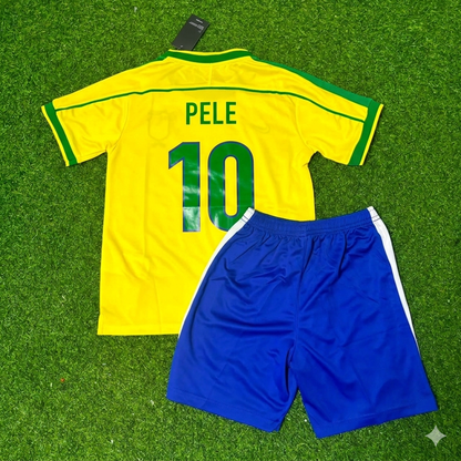 Pele #10 Brazil Retro Kids Soccer Kit Jersey Kinder Trikot Maillot Enfant Soccer Shirt