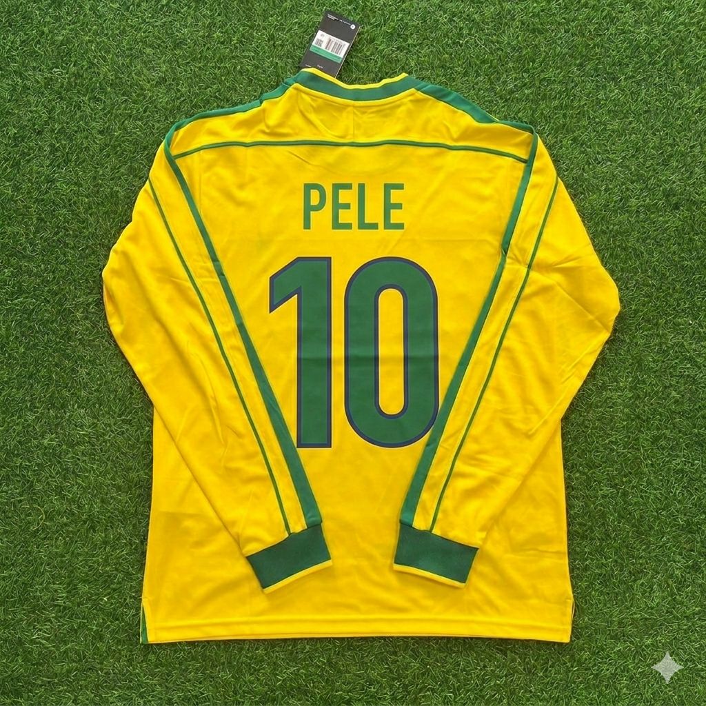 Pelé #10- Brazil Long Sleeve Retro Football Kit Jersey Trikot Maillot Shirt