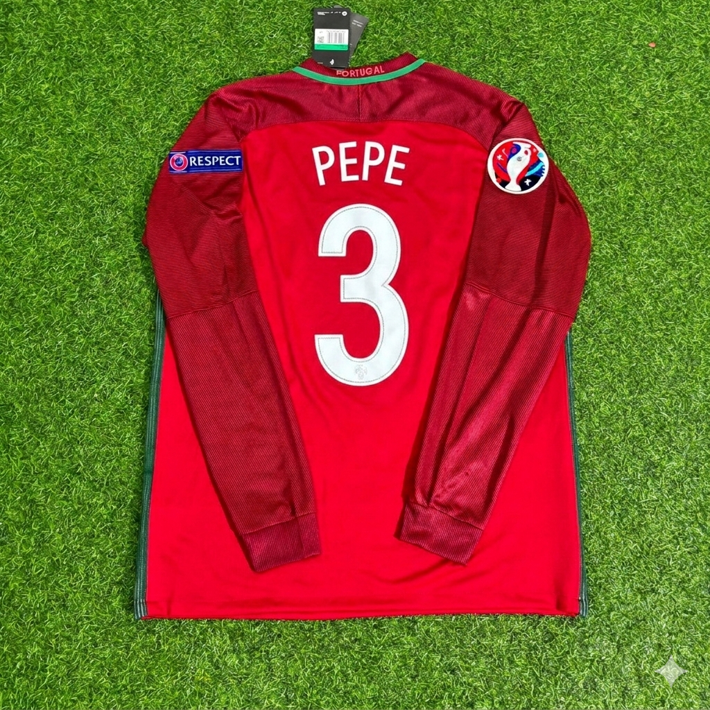 Pepe 3- Portugal EURO 2016 Final Long Sleeve Retro Football Jersey