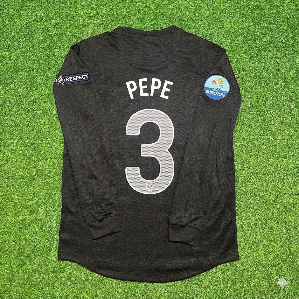 Pepe #3 Portugal Euro 2012 Away Black Long Sleeve Retro Football Jersey