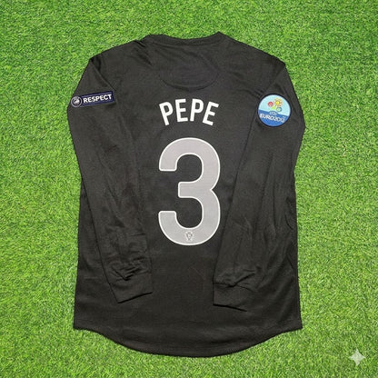 Pepe #3 Portugal Euro 2012 Away Black Long Sleeve Retro Football Jersey