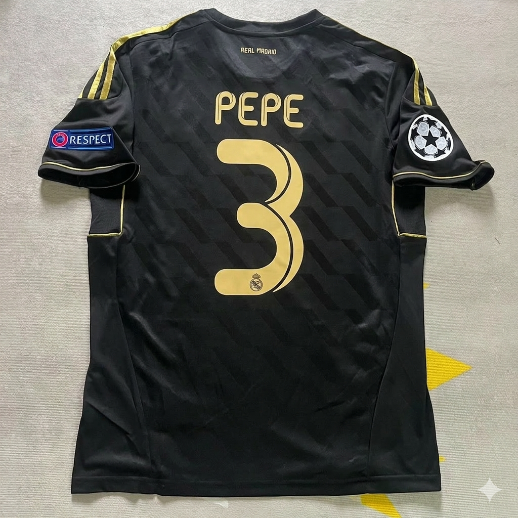 Pepe 3-  Real  Madrid 2011-2012  Champions League Retro Jersey Soccer Shirt