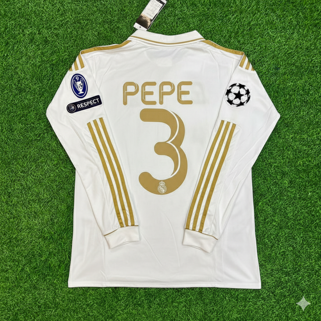 Pepe 3- Real Madrid 2011-2012 White Long Sleeve Jersey Soccer Shirt