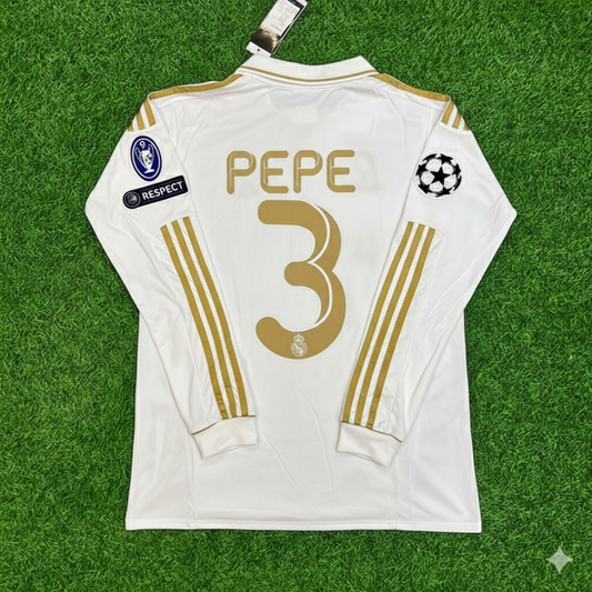 Pepe 3- Real Madrid 2011-2012 White Long Sleeve Jersey Soccer Shirt