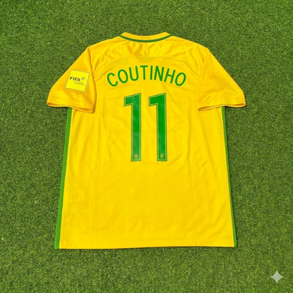 Philippe Coutinho #11 Brazil 2018 World Cup Home Football Jersey