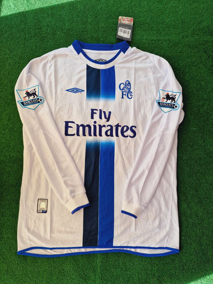 Didier Drogba 15 Chelsea Away 2004 Retro White Long Sleeve Jersey Trikot Kit Maillot Soccer Shirt