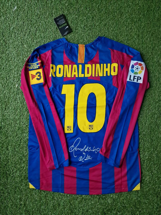 Ronaldinho Barcelona Retro-Fußballtrikot mit langen Ärmeln