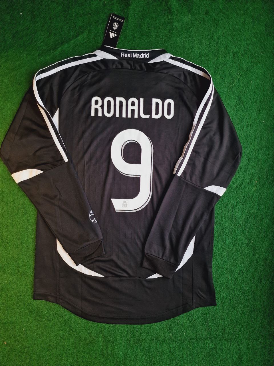 Ronaldo Nazario Real Madrid Schwarzes Retro-Fußballtrikot mit langen Ärmeln
