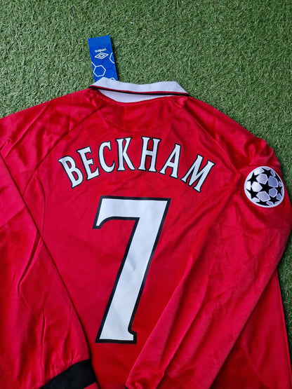 David Beckham Manchester United 1999 Champions League Final Retro Football Jersey Kit