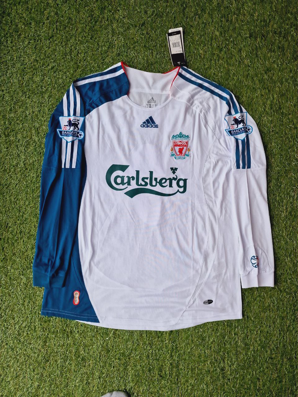 Fernando Torres Liverpool 2007 White Blue Long Sleeve Retro Kit Jersey Trikot Maglia Premier League Patch