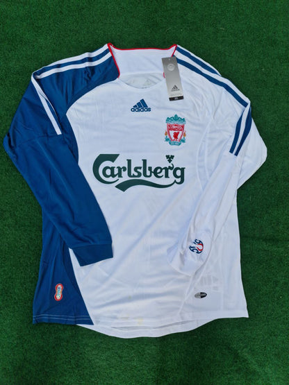 Steven Gerrard Liverpool 2007 White Blue Long Sleeve Retro Jersey