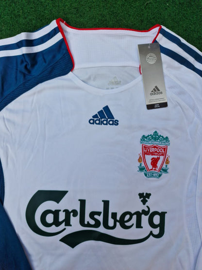 Steven Gerrard Liverpool 2007 White Blue Long Sleeve Retro Jersey