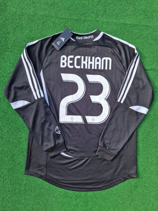 David Beckham Real Madrid Schwarzes Langarm-Fußballtrikot