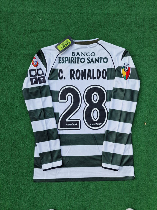 Cristiano Ronaldo – Sporting Lissabon 2001 2003 – Erste Saison – Langärmliges Retro-Trikot