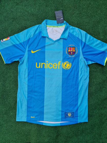 Lionel Messi Barcelona 2007 2008 Light Blue Yellow Number 19 Retro Jersey Maillot Trikot Maglia
