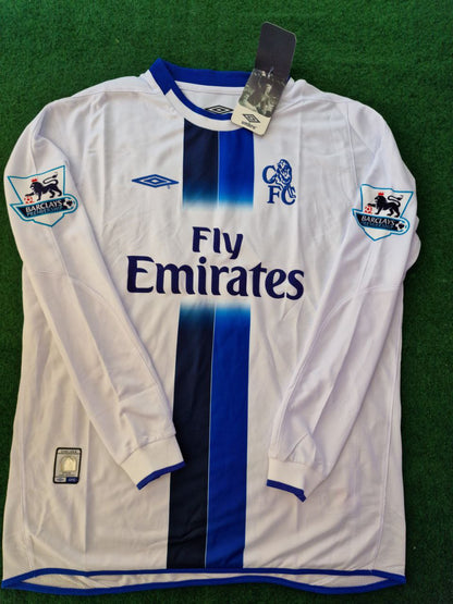 Didier Drogba 15 Chelsea Away 2004 Retro White Long Sleeve Jersey Trikot Kit Maillot Soccer Shirt