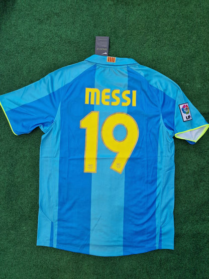 Lionel Messi Barcelona 2007 2008 Light Blue Yellow Number 19 Retro Jersey Maillot Trikot Maglia