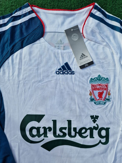 Steven Gerrard Liverpool 2007 White Blue Long Sleeve Retro Jersey