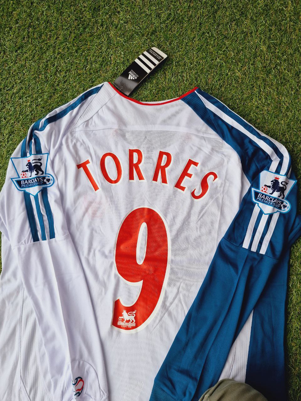 Fernando Torres Liverpool 2007 White Blue Long Sleeve Retro Kit Jersey Trikot Maglia Premier League Patch