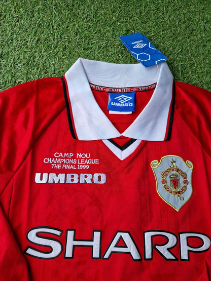 David Beckham Manchester United 1999 Champions League Final Retro Football Jersey Kit