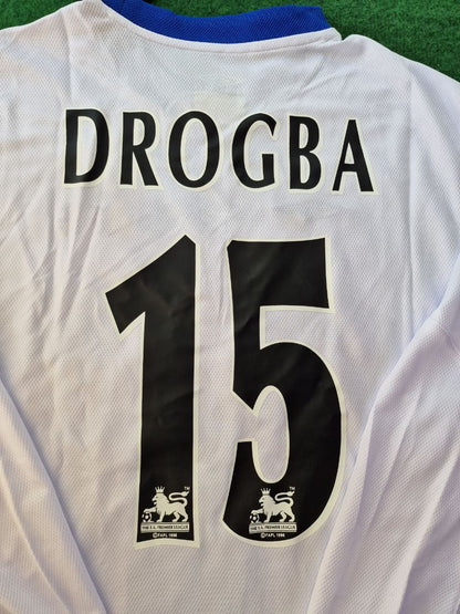 Didier Drogba 15 Chelsea Away 2004 Retro White Long Sleeve Jersey Trikot Kit Maillot Soccer Shirt