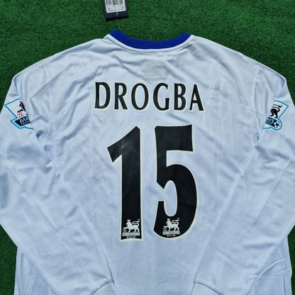 Didier Drogba 15 Chelsea Away 2004 Retro White Long Sleeve Jersey Trikot Kit Maillot Soccer Shirt